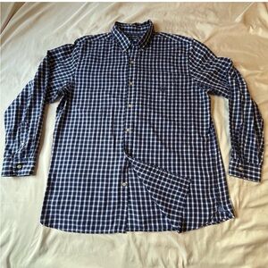 CHAPS Easy Care Twill Men's XL Blue/White Plaid Long Sleeve Classic Look